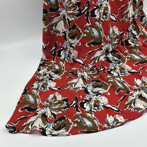 Sam Edelman Women's Size 4 Red Floral Print Asymmetrical Ruffle Midi Dress NWT - Picture 3 of 11